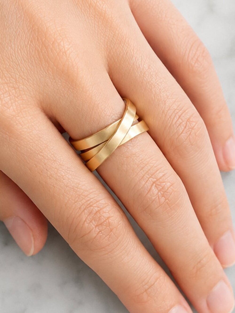 Minimalist Sculptural Gold Tone Interlocking Band Ring